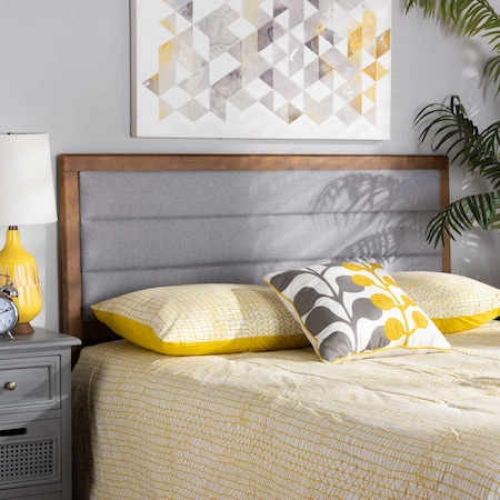 Baxton Studio Dexter Modern Light Grey Fabric Upholstered and Walnut Brown Finished Wood Headboard-King 191-11533-ZORO